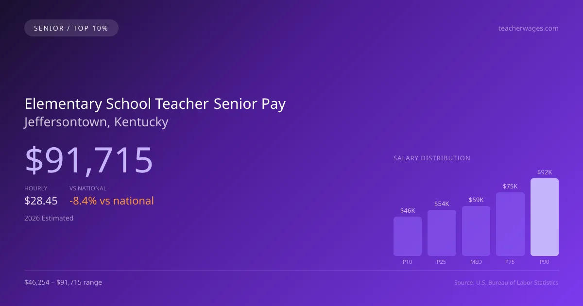 Elementary School Teacher Senior Salary in Jeffersontown, KY — 2026 est., based on 2025 BLS